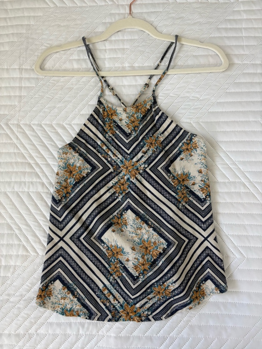 Floral Geo-Print Spaghetti Strap Tank Top